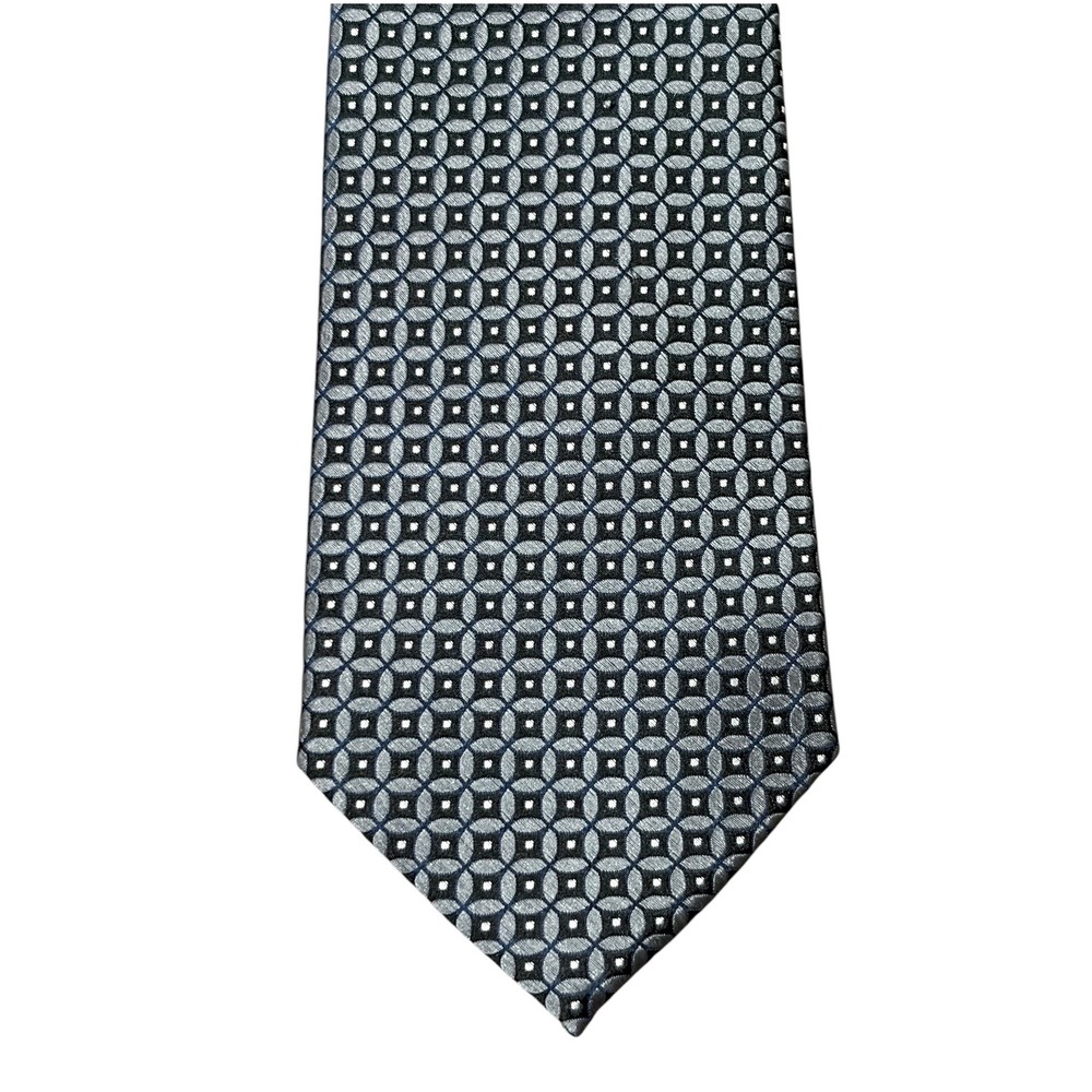 Jos A Bank Signature Collection Mens Silk Tie Grey Black Geometric Career Office
